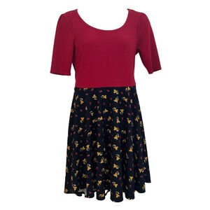 Elegant Red and Black Floral Dress